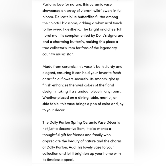 Dolly Parton Spring Ceramic Vase - Picture 4 of 9